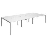 Dams International Rectangular Triple Back to Back Desk with White Melamine Top and Silver Frame 4 Legs Adapt II 3600 x 1600 x 725 mm