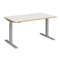 Elev8 Rectangular Sit Stand Single Desk with White & Oak Coloured Melamine Top and Silver Frame 2 Legs Touch 1400 x 800 x 675 - 1300 mm