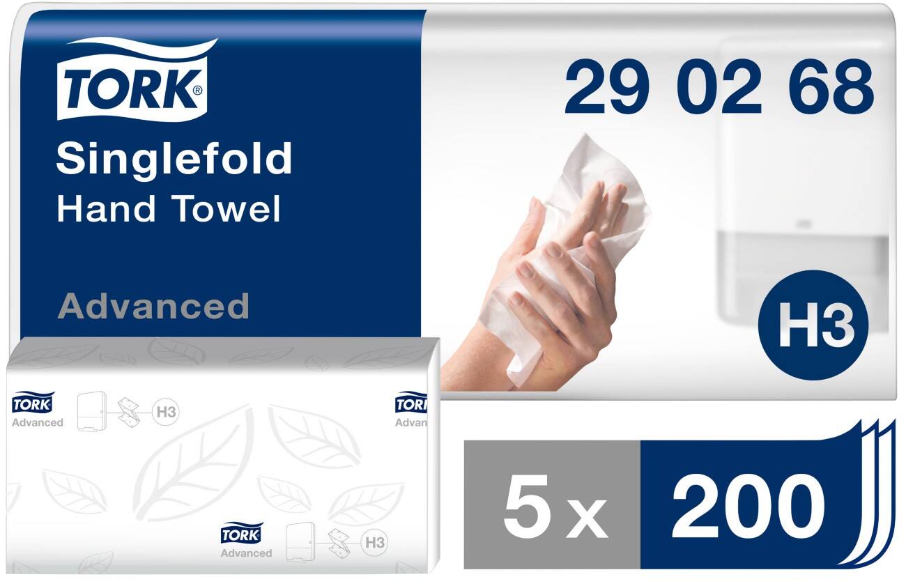 Tork Folded Hand Towels H3 Advanced 2 Ply V-fold White 200 Sheets Pack of 5