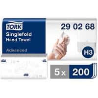 Tork Folded Hand Towels H3 Advanced 2 Ply V-fold White 200 Sheets Pack of 5