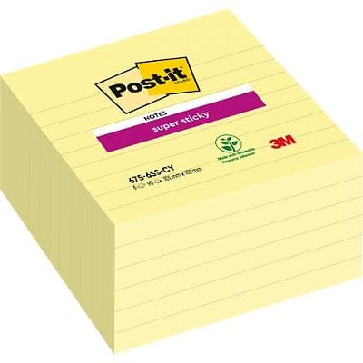Post-it Super Sticky Large  Notes 101 x 101 mm Canary Yellow Square Ruled 6 Pads of 90 Sheets