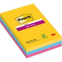 Post-it Super Sticky Large Lined Notes 101 x 152 mm Rio Assorted Colours 3 Pads of 90 Sheets