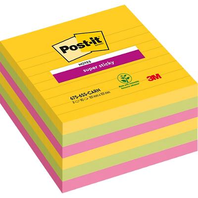 Post-it Super Sticky Notes 101 x 101 mm Assorted Square Ruled 6 Pads of 90 Sheets