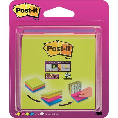 Post-it Super Sticky Notes Cube 76 x 76 mm Neon Assorted Colours 75 sheets