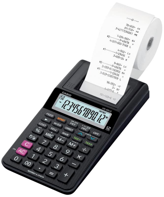 Casio Printing Calculator with Roll HR-8RCE 12 Digit Display Black