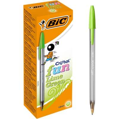 BIC Cristal Fun Ballpoint Pen Green Broad 0.6 mm Non Refillable Pack of 20