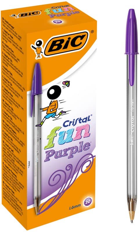 BIC Cristal Fun Cristal Fun Ballpoint Pen Purple 0.6 mm Broad Ballpoint Pack of 20