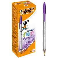 BIC Cristal Fun Ballpoint Pen Purple Broad 0.6 mm Non Refillable Pack of 20