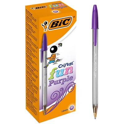 BIC Cristal Fun Ballpoint Pen Broad 0.6 mm Purple Pack of 20