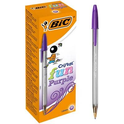 BIC Cristal Fun Ballpoint Pen Purple Broad 0.6 mm Non Refillable Pack of 20