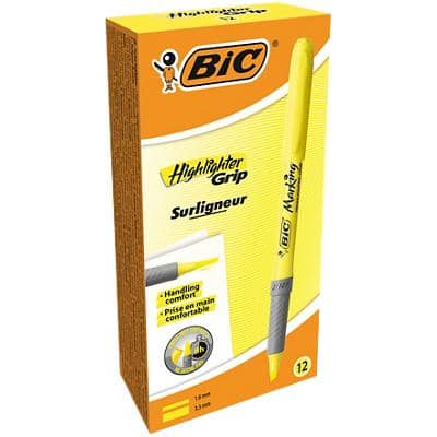 BIC Grip Highlighter Yellow Medium Chisel 1.6-3.3 mm Pack of 12