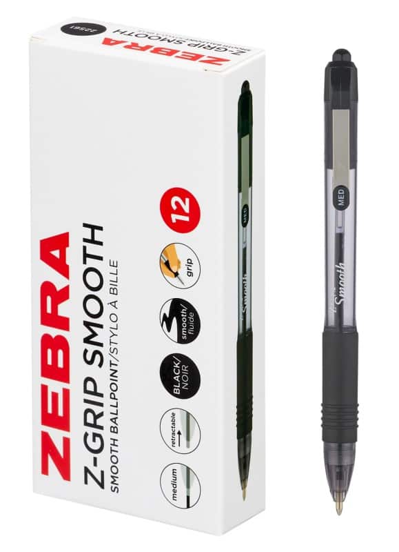 Zebra Z-Grip Black Ballpoint Pen, 0.4mm, 12-Pack