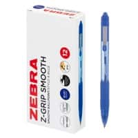 Zebra Z-Grip Smooth Ballpoint Pen Blue Medium 0.4 mm Refillable Pack of 12