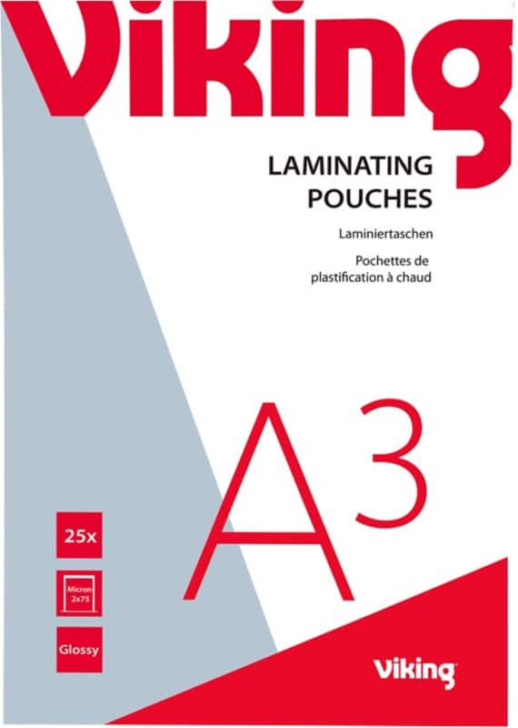 Viking Laminating Pouch A3 Glossy 75 microns (2 x 75) Transparent Pack 25