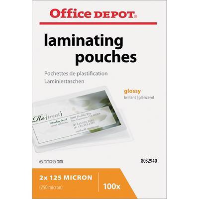 Office Depot Laminating Pouch Business Card & Credit Card Glossy 2 x 125 (250 Microns) Transparent Pack of 100