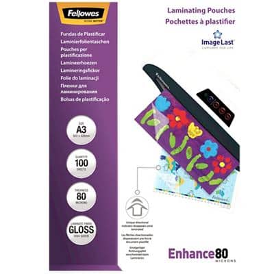 Fellowes ImageLast Enhance Laminating Pouch A3 Glossy 2 x 80 (160 Microns) Transparent Pack of 100