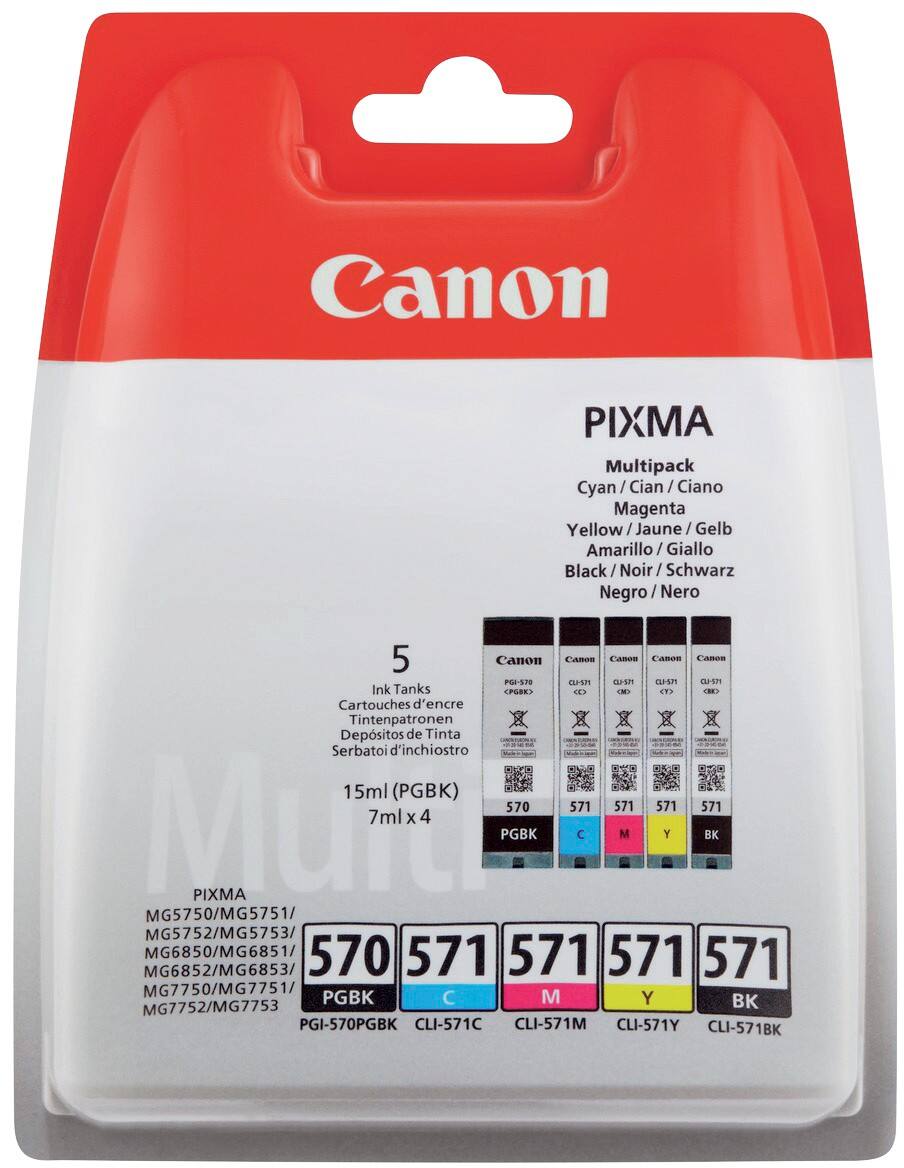 Canon PGI-570/CLI-571 Original Ink Cartridge Black & 3 Colours Pack of 5