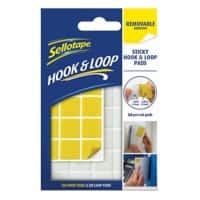 Sellotape Sticky Hook and Loop Pads Removable 20 x 20mm Yellow, White Pack of 24