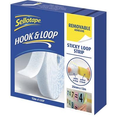 Sellotape Sticky Loop Strip Removable White 12m