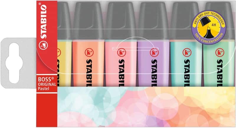 STABILO BOSS ORIGINAL Pastel 70/6-2 Highlighter Assorted Medium Chisel 2 - 5 mm Non Refillable Pack of 6