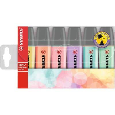 STABILO BOSS ORIGINAL Pastel 70/6-2 Highlighter Assorted Medium Chisel 2-5 mm Pack of 6