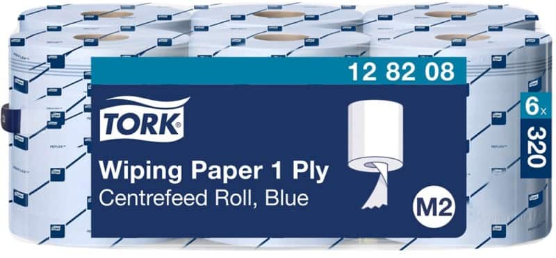 Tork Wiping Paper M2 1 Ply Rolled Blue 6 Rolls of 1125 Sheets