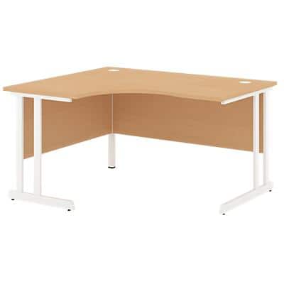 Corner Desk Radial Left Desk with Beech Coloured MFC Top and White Frame Optima C 1400 x 1200 x 720mm