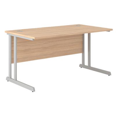 Rectangular Straight Desk with Oak Coloured MFC Top and Silver Frame Optima C 1600 x 800 x 720mm