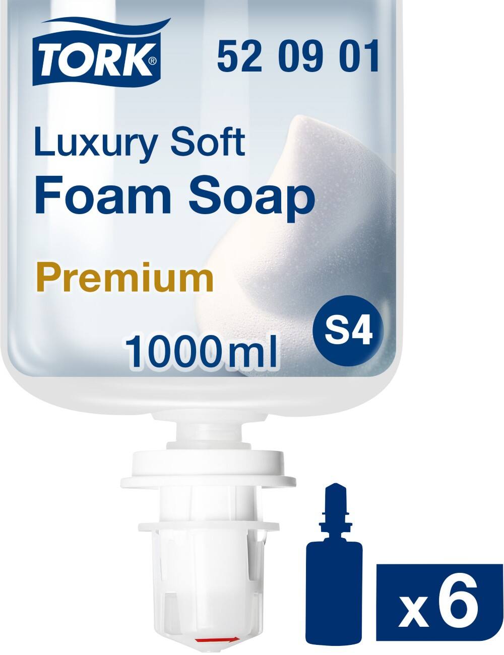 Tork Luxury Soft Foam Soap - 520901 - Luxury Soap for S4 Dispenser Systems - Premium Quality, Flowery Scent of Rose, Orchid, Magnolia, 1 x 1000 ml
