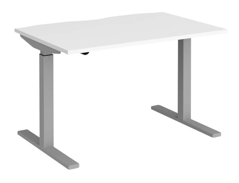 Elev8â² sit stand single desk with white melamine top and silver frame 2 legs mono 1200 x 800 x 675 - 1175 mm