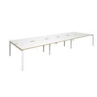 Dams International Rectangular Triple Back to Back Desk with White Melamine Top, Oak Edging and White Frame 4 Legs Adapt II 4800 x 1600 x 725 mm