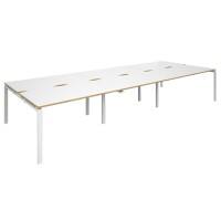 Dams International Rectangular Triple Back to Back Desk with White Melamine Top, Oak Edging and White Frame 4 Legs Adapt II 4200 x 1600 x 725 mm