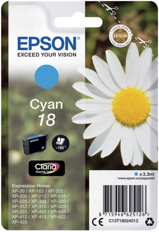 Epson 18 Original Ink Cartridge C13T18024012 Cyan
