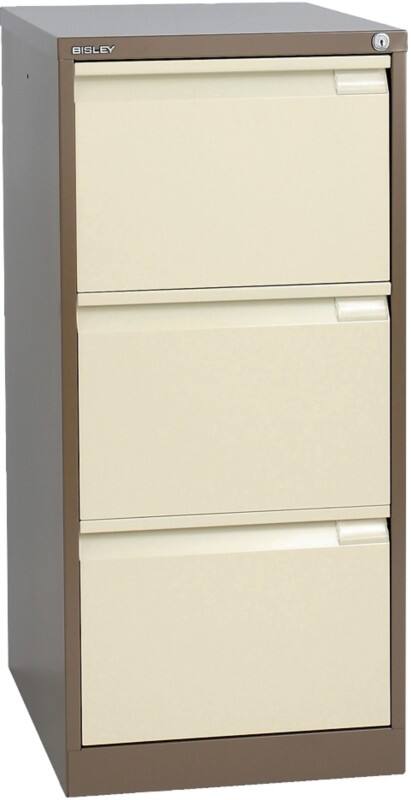Bisley BS Steel Filing Cabinet 3 Drawers Lockable 470 x 622 x 1,016 mm Brown, Cream