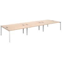 Dams International Rectangular Triple Back to Back Desk with Beech Coloured Melamine Top and White Frame 4 Legs Connex 4800 x 1600 x 725mm