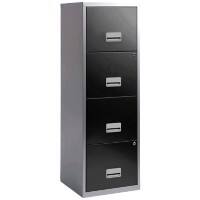 Pierre Henry Steel Filing Cabinet with 4 Lockable Drawers Maxi 400 x 400 x 1250 mm Black, Silver