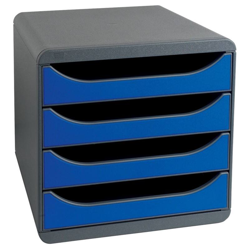 Exacompta Drawer System PS (Polystyrene) Grey, Blue 4 Drawers 27.1 x 34.7 x 27.8 cm