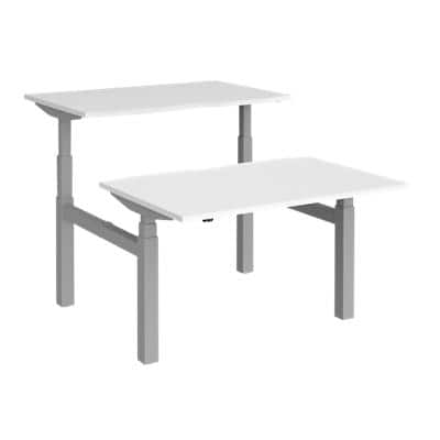 Elev8² Rectangular Sit Stand Back to Back Desk with White Melamine Top and Silver Frame 4 Legs Touch 1200 x 1650 x 675 - 1300 mm