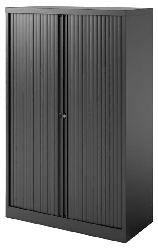 Bisley Tambour Cupboard Steel 3 Shelves Lockable 1,000 x 470 x 1,585 mm Black