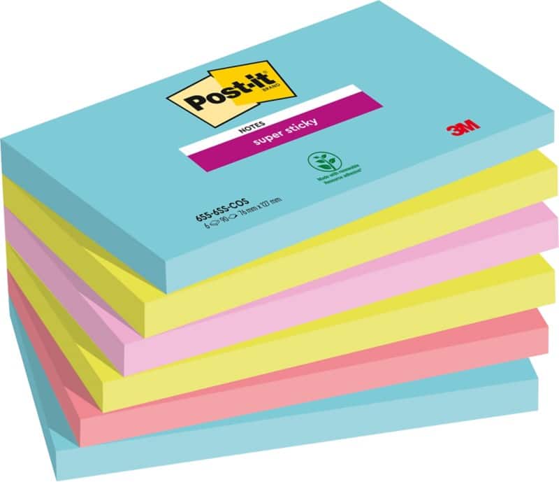 Post-it miami super sticky notes 127 x 76 mm assorted colours rectangular 6 pads of 90 sheets