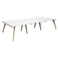 Dams International Rectangular Triple Back to Back Desk with White Melamine Top and White Frame 4 Solid Oak Legs Fuze 3600 x 1600 x 725 mm
