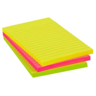 Office Depot Super Sticky Notes 101 x 150 mm Assorted Rectangular Ruled 3 Pads of 90 Sheets