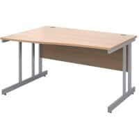 Freeform Left Hand Design Wave Desk with Beech Coloured MFC Top and Silver Frame Adjustable Legs Momento 1400 x 990 x 725 mm