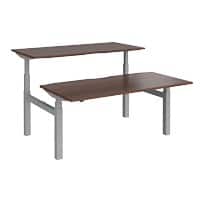 Elev8² Rectangular Sit Stand Back to Back Desk with Walnut Melamine Top and Silver Frame 4 Legs Touch 1600 x 1650 x 675 - 1300 mm
