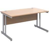 Rectangular Straight Desk with Beech Coloured MFC Top and Silver Frame Cantilever Legs Momento 1400 x 800 x 725 mm