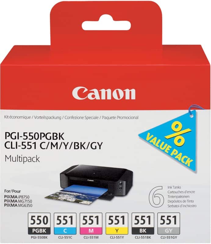Canon PGI-550/CLI-551 Original Ink Cartridge 2 Black, Cyan, Grey, Magenta, Yellow Pack of 6 Multipack