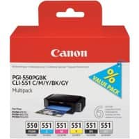Canon PGI-550/CLI-551 Original Ink Cartridge 2 Black, Grey, Cyan, Magenta, Yellow Pack of 6 Multipack