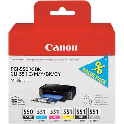 Canon PGI-550/CLI-551 Original Ink Cartridge 2 Black, Cyan, Grey, Magenta, Yellow Pack of 6 Multipack