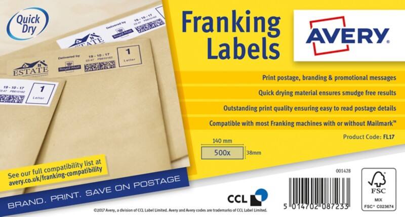 Avery FL17 Franking Labels 140 x 38 mm Brown 500 Sheets of 1 Label