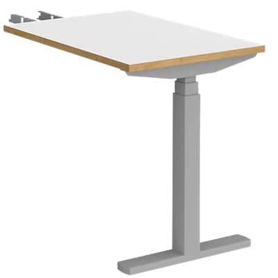 Elev8² Sit Stand Return Desk with White & Oak Edge Coloured Melamine Top and Silver Frame 1 Leg Touch 1600 x 800 x 675 - 1300 mm